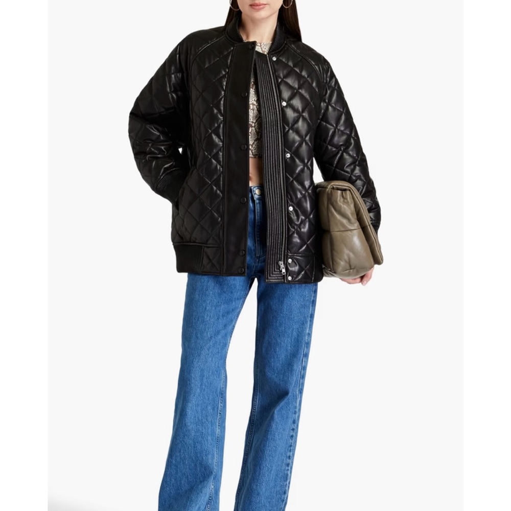 NEW Stand Studio Estelle Oversized Quilted Faux Leather Jacket Black